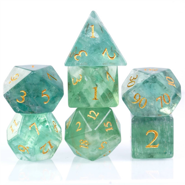 Green Amethyst Fluorite - Engraved with Gold Stone Dice Foam Brain Games