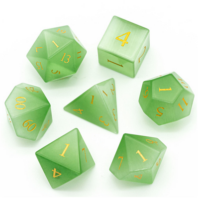 Cat's Eye Green - Gemstone Engraved with Gold Stone Dice Foam Brain Games