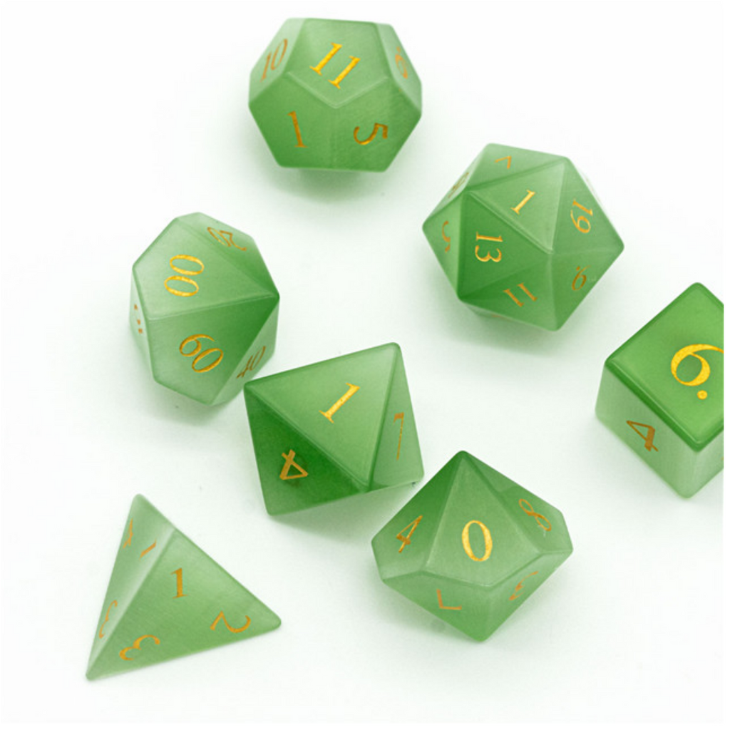 Cat's Eye Green - Gemstone Engraved with Gold Stone Dice Foam Brain Games