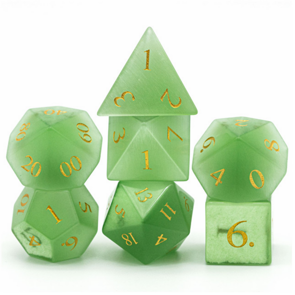 Cat's Eye Green - Gemstone Engraved with Gold Stone Dice Foam Brain Games