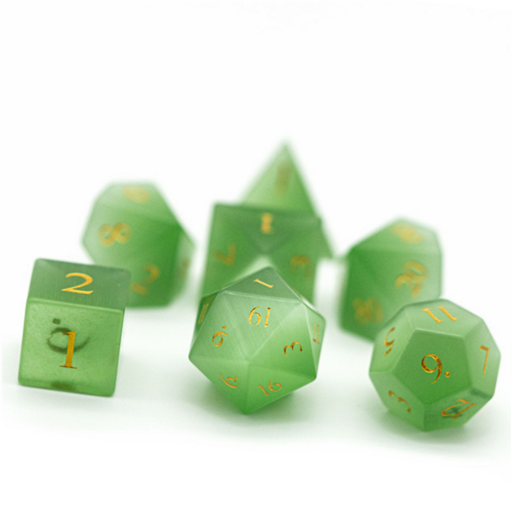 Cat's Eye Green - Gemstone Engraved with Gold Stone Dice Foam Brain Games