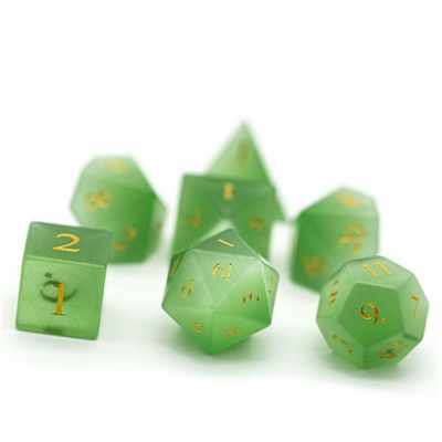 Cat's Eye Green - Gemstone Engraved with Gold Stone Dice Foam Brain Games