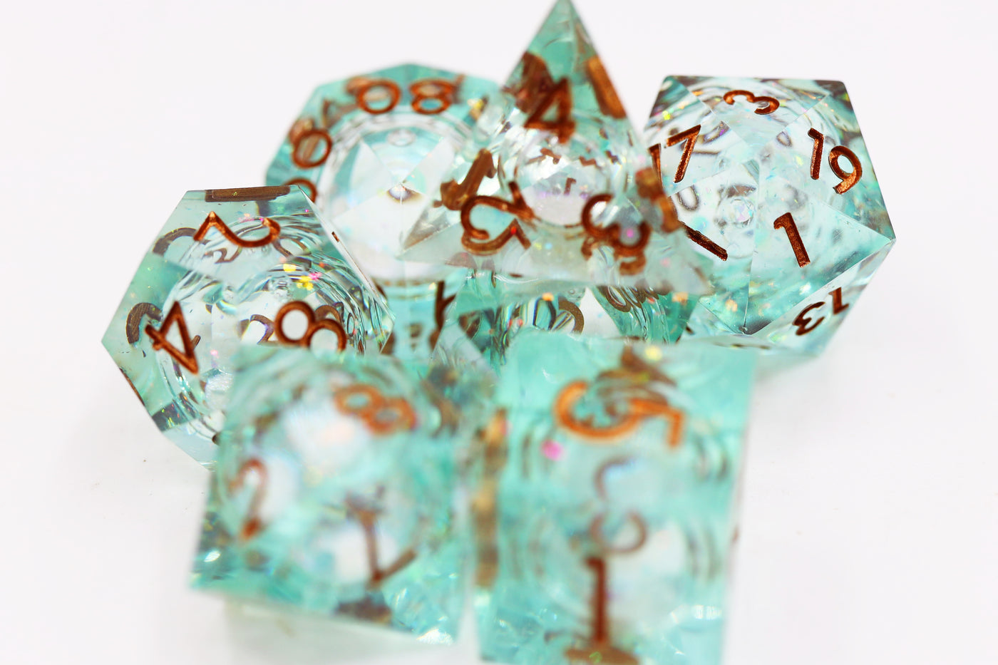 Sharp Edge Liquid Core RPG Dice Set - Green Plastic Dice Foam Brain Games