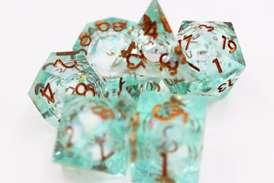 Sharp Edge Liquid Core RPG Dice Set - Green Plastic Dice Foam Brain Games