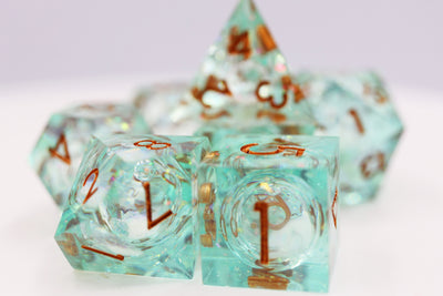 Sharp Edge Liquid Core RPG Dice Set - Green Plastic Dice Foam Brain Games
