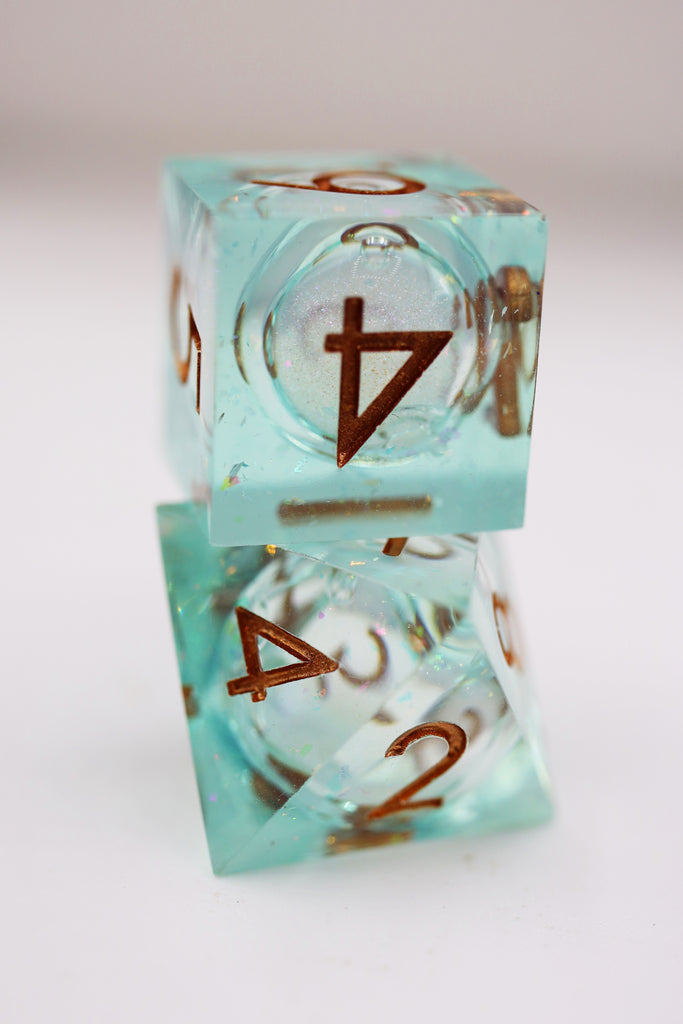 *discontinued* Sharp Edge Liquid Core RPG Dice Set - Green Plastic Dice Foam Brain Games
