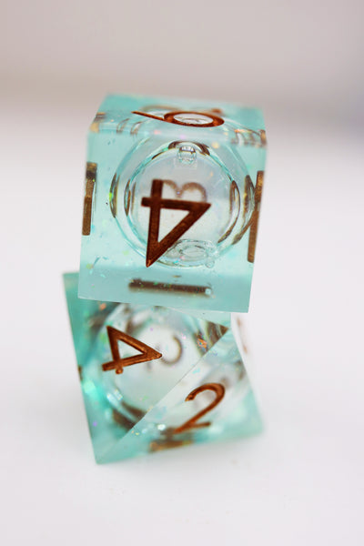 Sharp Edge Liquid Core RPG Dice Set - Green Plastic Dice Foam Brain Games