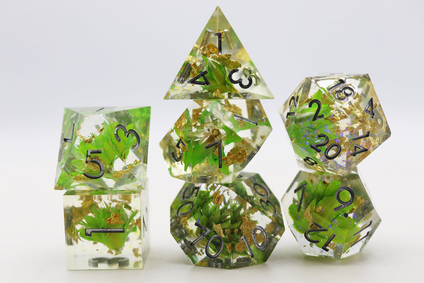 Sharp Edge Resin RPG Dice Set - Green Lotus Plastic Dice Foam Brain Games