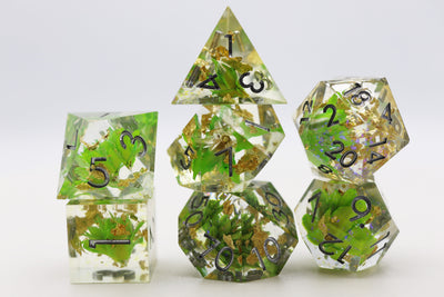 Sharp Edge Resin RPG Dice Set - Green Lotus Plastic Dice Foam Brain Games