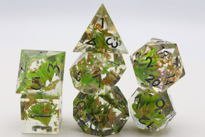 Sharp Edge Resin RPG Dice Set - Green Lotus Plastic Dice Foam Brain Games