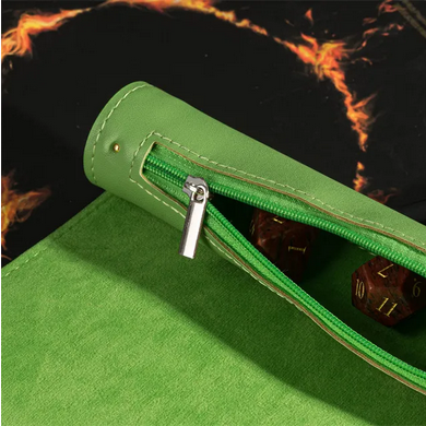 Green Roll Up Leatherette Dice Mat Dice Box Foam Brain Games
