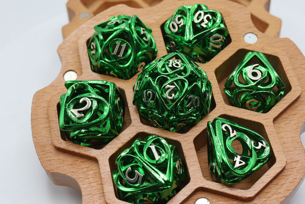 Hollow Hearts: Green - Metal RPG Dice Set Metal Dice Foam Brain Games