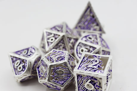 Seascape: Silver & Purple - Hollow Metal RPG Dice Set Metal Dice Foam Brain Games