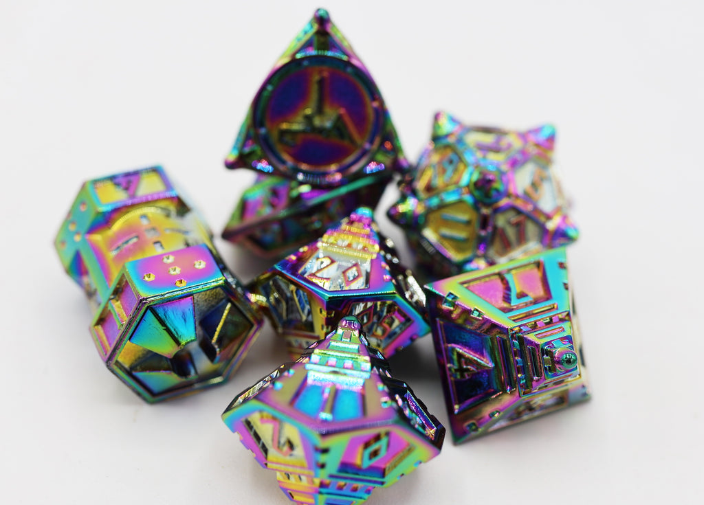 Dice 51: Holographic Projection - Metal RPG Dice Set Metal Dice Foam Brain Games