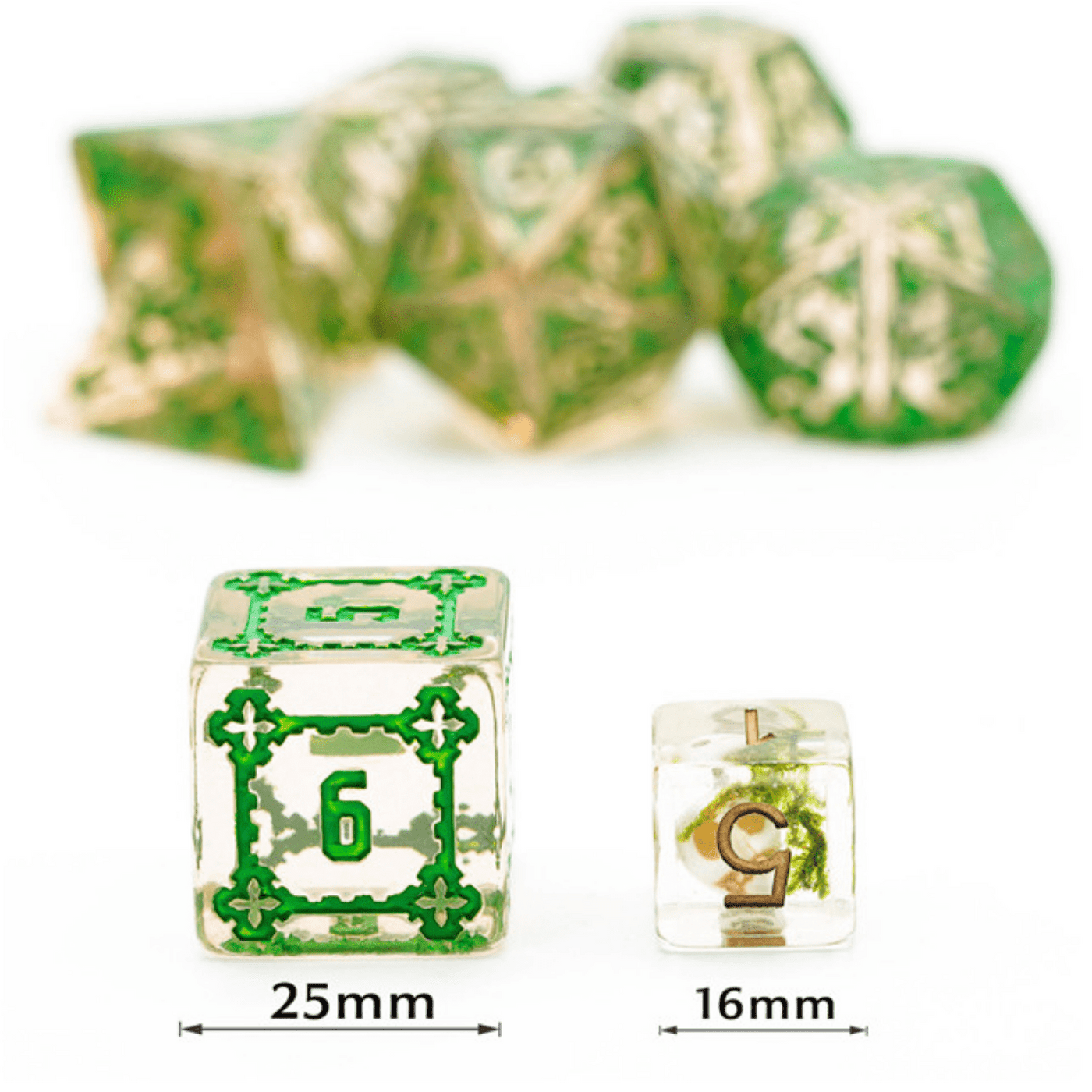 Huge Fluorite Castle Dice Set - 25mm Plastic Dice Foam Brain Games