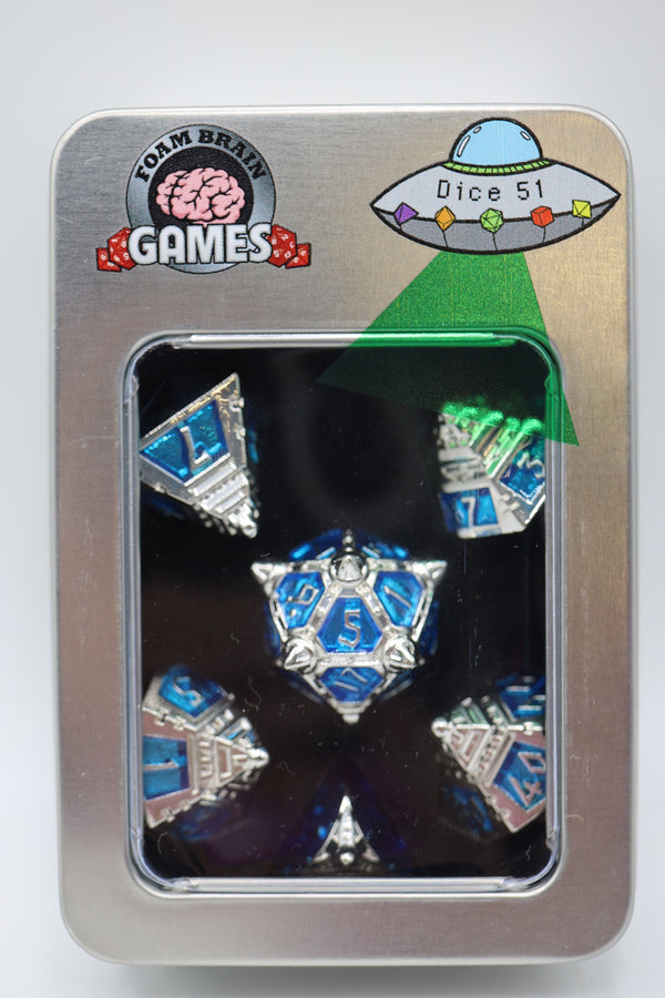 Dice 51: Interstellar Indigo - Metal RPG Dice Set Metal Dice Foam Brain Games