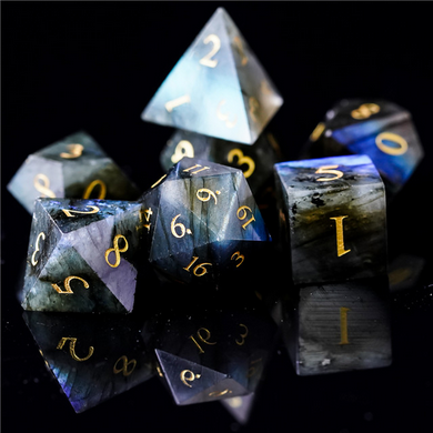 Labradorite - Gemstone Engraved with Gold Stone Dice Foam Brain Games