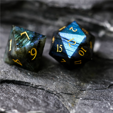 Labradorite - Gemstone Engraved with Gold Stone Dice Foam Brain Games