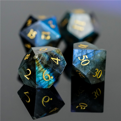 Labradorite - Gemstone Engraved with Gold Stone Dice Foam Brain Games