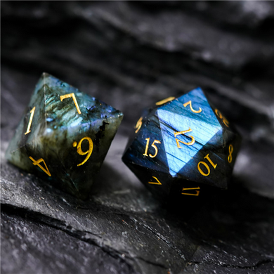 Labradorite - Gemstone Engraved with Gold Stone Dice Foam Brain Games