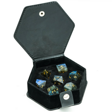 Labradorite - Gemstone Engraved with Gold Stone Dice Foam Brain Games