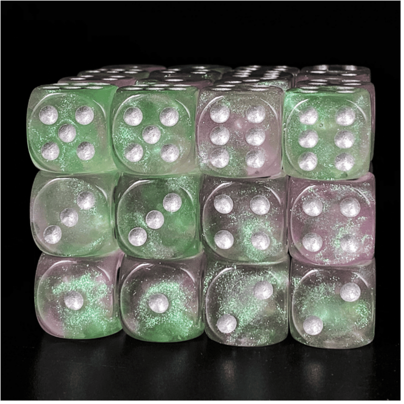 12 piece Pip D6's - Lavender Lilacs Plastic Dice Foam Brain Games