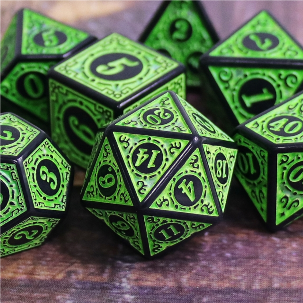 Magic Flame - Green RPG Dice Set Plastic Dice Foam Brain Games