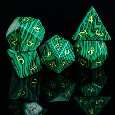 Malachite - Gemstone Engraved with Gold Stone Dice Foam Brain Games