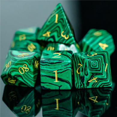 Malachite - Gemstone Engraved with Gold Stone Dice Foam Brain Games