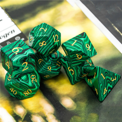 Malachite - Gemstone Engraved with Gold Stone Dice Foam Brain Games