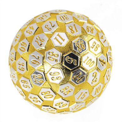 45mm Metal D100 - Gold & Silver Metal Dice Foam Brain Games