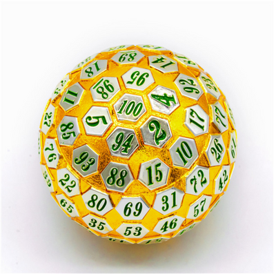 45mm Metal D100 - Gold & Silver with Green Metal Dice Foam Brain Games