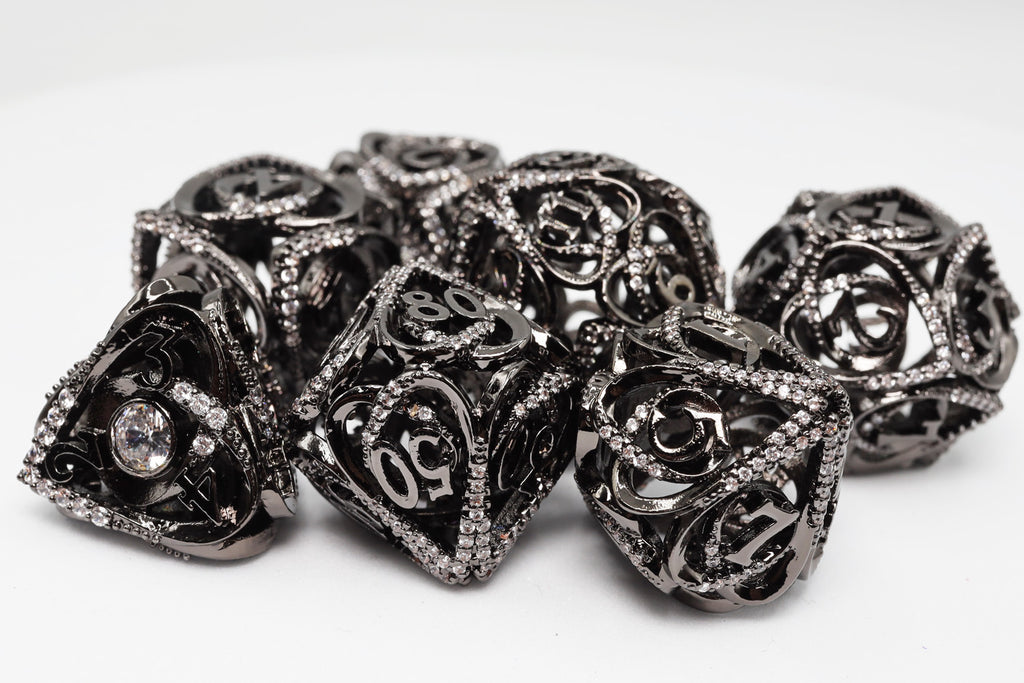 Hollow Hearts: Jeweled Midnight Metal - Metal RPG Dice Set Metal Dice Foam Brain Games