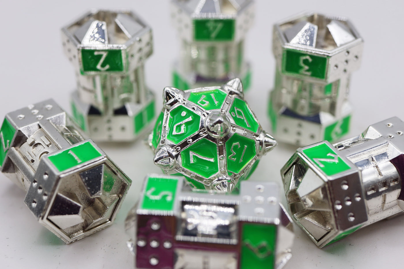 Dice 51: Neon Diamonds - Metal CCG Dice Set Metal Dice Foam Brain Games