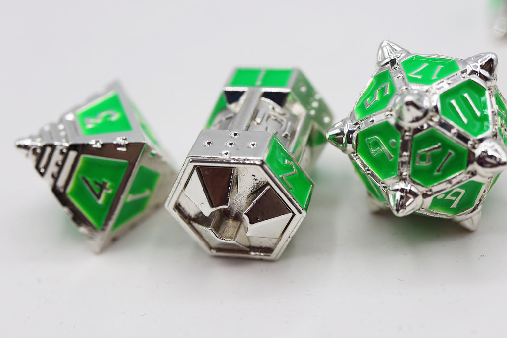 Dice 51: Neon Diamonds - Metal RPG Dice Set Metal Dice Foam Brain Games