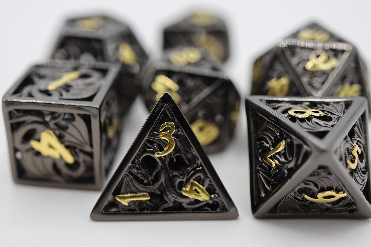Dragon Essence: Night - Hollow Metal RPG Dice Set Metal Dice Foam Brain Games