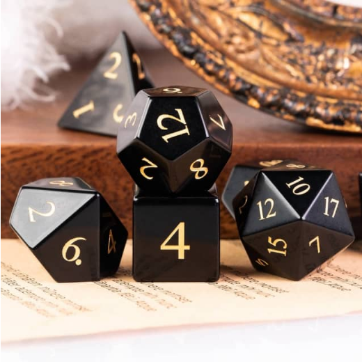 Obsidian - Engraved with Gold Stone Dice Foam Brain Games