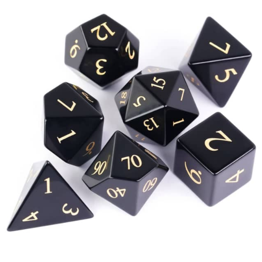 Obsidian - Engraved with Gold Stone Dice Foam Brain Games