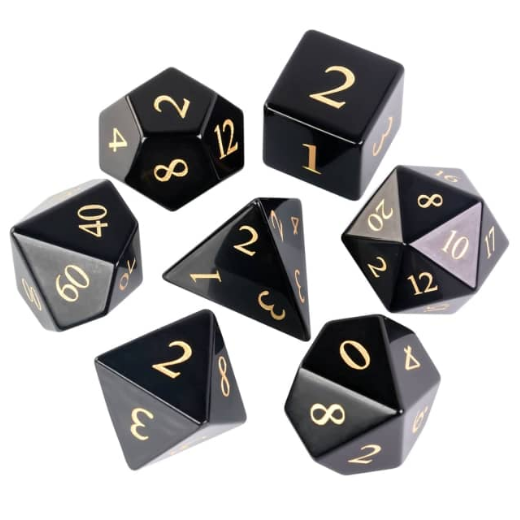Obsidian - Engraved with Gold Stone Dice Foam Brain Games