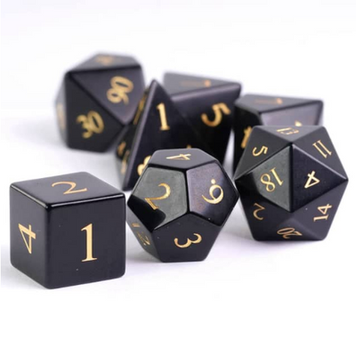 Obsidian - Engraved with Gold Stone Dice Foam Brain Games