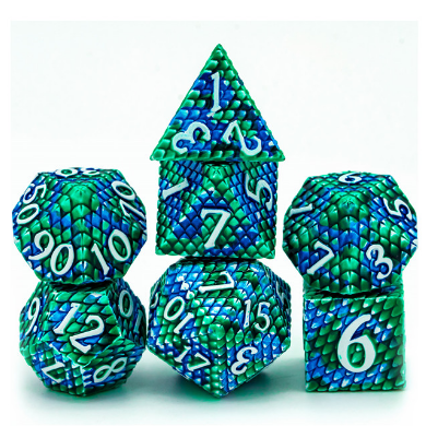 Dragon Scale: Ocean - Metal RPG Dice Set Metal Dice Foam Brain Games