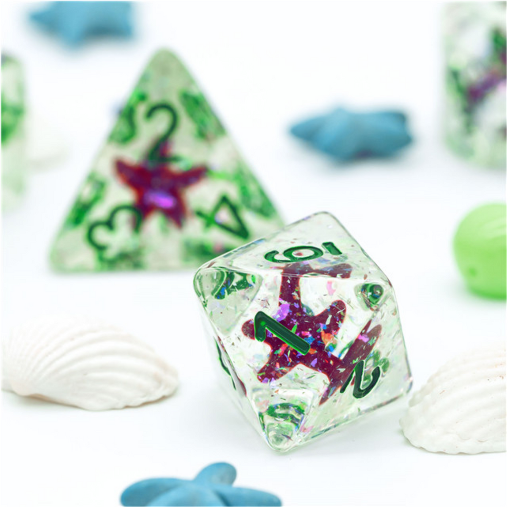 Ocean Sparkle Starfish RPG Dice Set Plastic Dice Foam Brain Games