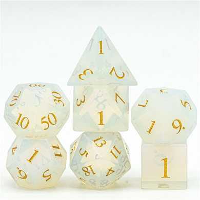 Opalite - Gemstone Engraved with Gold Stone Dice Foam Brain Games
