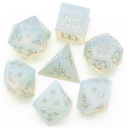 Opalite and Flourish - Gemstone Engraved with Silver Stone Dice Foam Brain Games