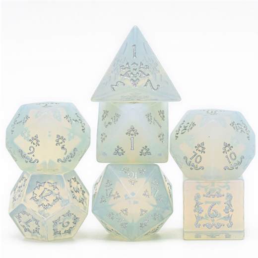 Opalite and Flourish - Gemstone Engraved with Silver Stone Dice Foam Brain Games