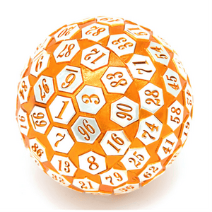 45mm Metal D100 - Orange & Silver Metal Dice Foam Brain Games