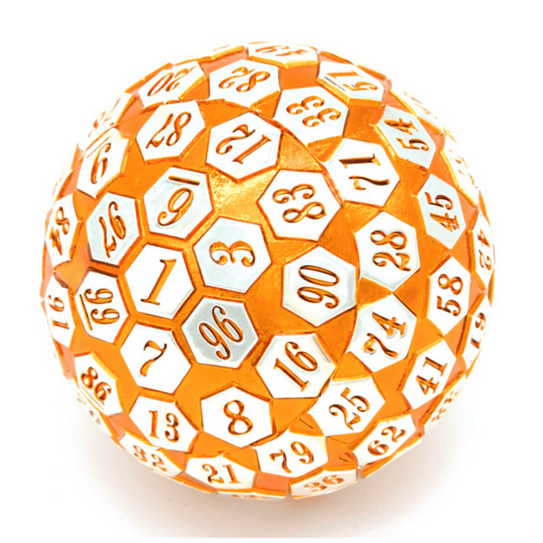 45mm Metal D100 - Orange & Silver Metal Dice Foam Brain Games
