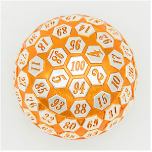 45mm Metal D100 - Orange & Silver Metal Dice Foam Brain Games