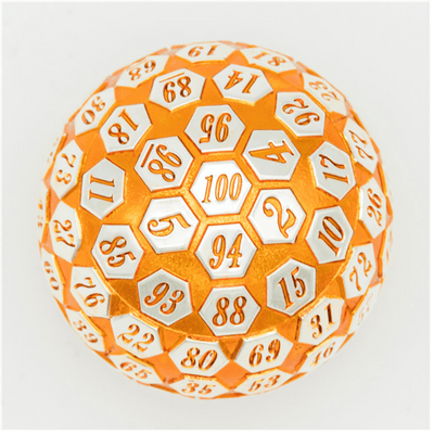 45mm Metal D100 - Orange & Silver Metal Dice Foam Brain Games