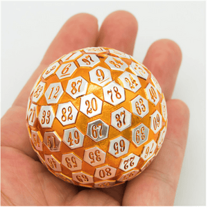 45mm Metal D100 - Orange & Silver Metal Dice Foam Brain Games
